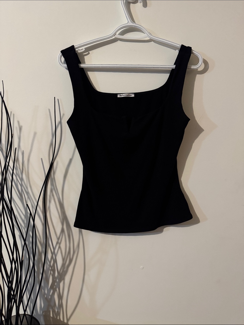 Reformation Black Ribbed Square-Neck Tank
